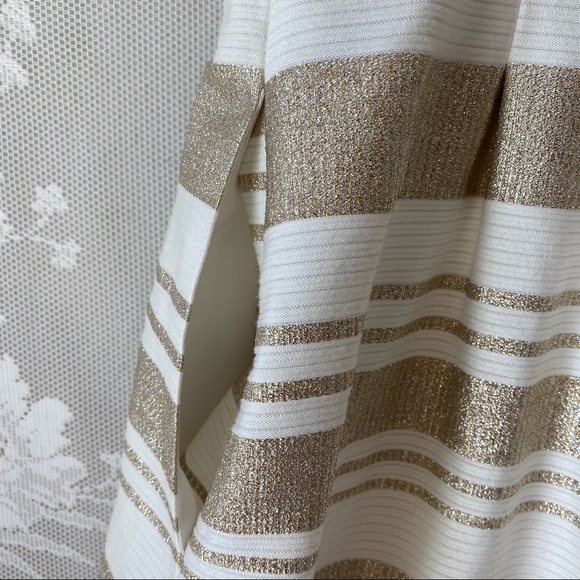 Vince Camuto Metallic Gold Ivory Fit Flare Dress 8 - Picture 6 of 12